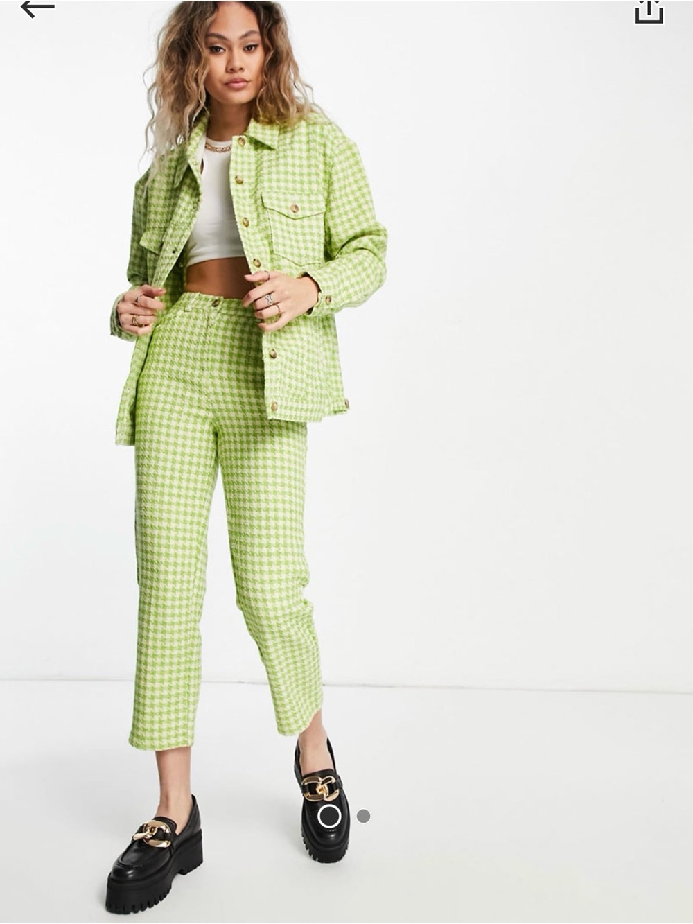 Topshop Light Green Houndstooth Button Jacket